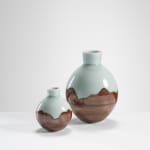 Chris Keenan, 97-99 Trio of tenmoku and celadon rocking bowls with red teardrop