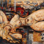 Marcel GROMAIRE, Nu allongé sur fond rouge et bleu, 1966