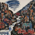 Marcel GROMAIRE, Nu allongé sur fond rouge et bleu, 1966