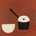 William Scott, White Bowl, Black Pan, on Brown, 1970