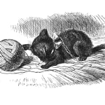 John Tenniel, ‘The kitten had been having a grand game of romps with the ball of worsted Alice had been...