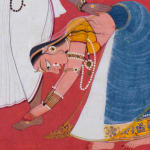 By a Mankot artist, c. 1720, Krishna’s wives honour the sage Narada and Krishna carries his vina for him on...