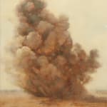 The image depicts a painting that subtly resembles an explosion, characterized by a palette of soft, warm tones. At the center of the composition is a rounded form made up of delicate, billowing shapes that suggest movement, expanding outward in a mix of