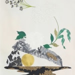 A painting of a flower landscape using marbled and metallic paper.