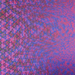 This image features a densely packed composition of houndstooth patterns in a swirl of colors, primarily in shades of pink, purple, and blue. The patterns vary in size and create a dynamic, almost hypnotic visual effect that seems to ripple and twist towa