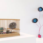 Installation view: Rath's Tiny cage with Eyeris IX behind it.