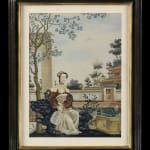 A CHINESE EXPORT GOUACHE ON PAPER PAINTING OF A SEATED LADY, QING DYNASTY, QIANLONG PERIOD (1736 - 95)