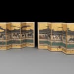 A PAIR OF SIX-FOLD BYŌBU (SCREENS) DEPICTING THE HORSE STABLE, JAPAN, MOMOYAMA (1573 - 1615) - EDO PERIOD (1603 -...