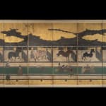 A PAIR OF SIX-FOLD BYŌBU (SCREENS) DEPICTING THE HORSE STABLE, JAPAN, MOMOYAMA (1573 - 1615) - EDO PERIOD (1603 -...