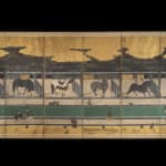 A PAIR OF SIX-FOLD BYŌBU (SCREENS) DEPICTING THE HORSE STABLE, JAPAN, MOMOYAMA (1573 - 1615) - EDO PERIOD (1603 -...