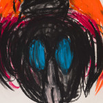 Judith Bernstein, Dick in a Head #22 (Blue Eyes, Orange Ground), 2010