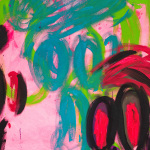 Judith Bernstein, Death Heads (Four Eyes on Hot Pink Ground), 2024