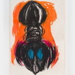 Judith Bernstein, Dick in a Head #22 (Blue Eyes, Orange Ground), 2010