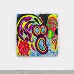Judith Bernstein, Death Heads/ Hollow Head (on Blue), 2024