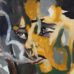 Detail of an abstract oil painting of a person smoking