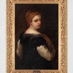 An oil painting of a portrait of a young woman.