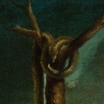 Detail of a painting with a snake above a branch