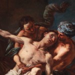 Detail of painting representing three figures