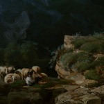 Detail of the painting depicting a flock of sheep