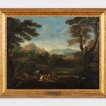 An oil painting of the Lazio landscape and mushroom picking.