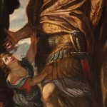 Detail of a painting of Roman robes and a figure of a woman