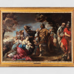 Painting depicting part of Roman history in which Volumnia and her sons stand in front of Coriolanus