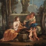 Painting representing the figure of Diana, Atalanta, two cherubs and the head of a boar.