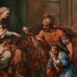 Detail of the painting in which one figure hands the other a cup.