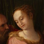 Detail of a painting depicting the Holy Family with St. John and St. Francis