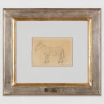 Pencil drawing on paper of a Donkey and a study for the painting Asinello (studio per "Gita in carrozzino"). Artwork details: Artist: Antonio Donghi. Artwork title: Asinello (studio per "Gita in carrozzino"). Artwork date: c.1955. Artwork medium: Pencil on paper. Artwork dimensions: 14 x 20 cm.