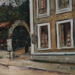 Detail of an oil painting of the restaurant 'A mon idee'.