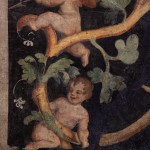 detail of a fresco depicting grotesques and the god Mars