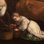 Detail of an oil painting of rural people harvesting food. Artwork details: Artist: Leandro Bassano (Leandro da Ponte) (area). Artwork title: L'Autunno. Artwork dates: c.1600-10. Artwork medium: Oil on canvas. Artwork dimensions: 144.5 x 221 cm.