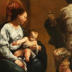 Detail of a painting depicting the Virgin Mary with Baby Jesus and one of the Three Wise Men