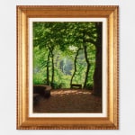 An oil on canvas painting of a wooded area.