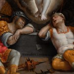 Details of an oil painting of the resurrection of Christ.