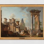 Oil painting of figures gathered on ancient ruins.