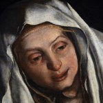 Detail of a painting depicting the apparition of the son Evangelist and an angel to Saint Frances of Rome
