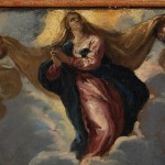 Detail of an oil painting of the assumption of the Madonna.