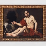 An oil painting of San Giovannino with a sheep.