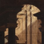 detail of a painting depicting the interior of a church