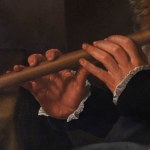 Detail of painting depicting hands intent on playing a flute.