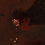 Painting of a rooster, some hens, a goose and a turkey