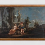 Painting representing the figure of Diana, Atalanta, two cherubs and the head of a boar.