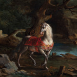 Detail of a painting of a white horse