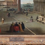 Detail of an oil painting of a Venetian scene.