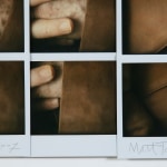 Detail of mosaic composed of polaroids with artist's signature, date and ownership of work.
