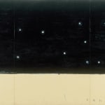 Abstract painting with the inscription “LONTANO” (“FAR AWAY”).