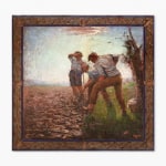 painting depicting three figures tired from work