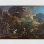 An oil painting of a landscape with the Prophet Balaam and an angel.